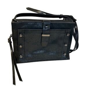 $228 Botkier NY Warren City 100% Black Leather Crossbody Bag Black Studs NWOT